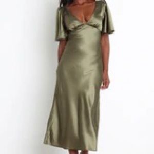 Petal & Pup Satin Olive Midi Dress